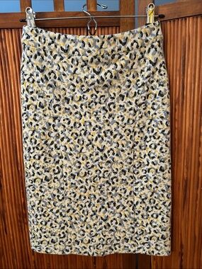 Maeve Leopard-Print Pencil Skirt in Gray, Black, Blue, White & Yellow